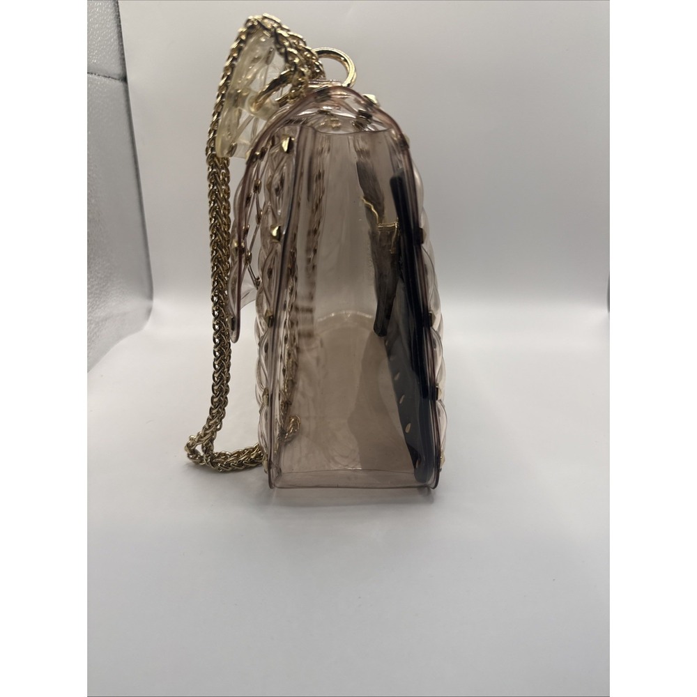 Clear Quilted Rockstud Shoulder Bag Gold Chain Strap PVC Transparent Black Pouch - Picture 2 of 9